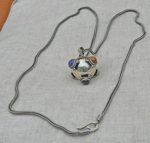 Very heavy jewel-encrusted sphere on long heavy weight antiqued sterling chain - Picture 1 of 7