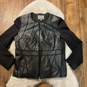 Classiques Entier Stamped Leather & Sunmosa Ponte Jacket Size XL Zip Front Blk - Picture 1 of 10