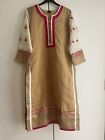 Ladies Tops Size 14 Tunic Beach Cover Up Kurti Brand New Gold White Pink Embroid