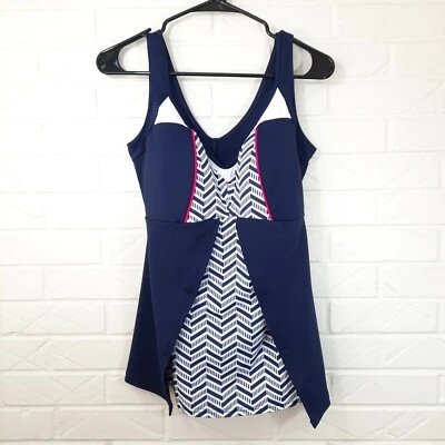 New! Elomi Navy White Herringbone Print Tankini Swim Top Built In Bra US 12 - Image 1 of 4