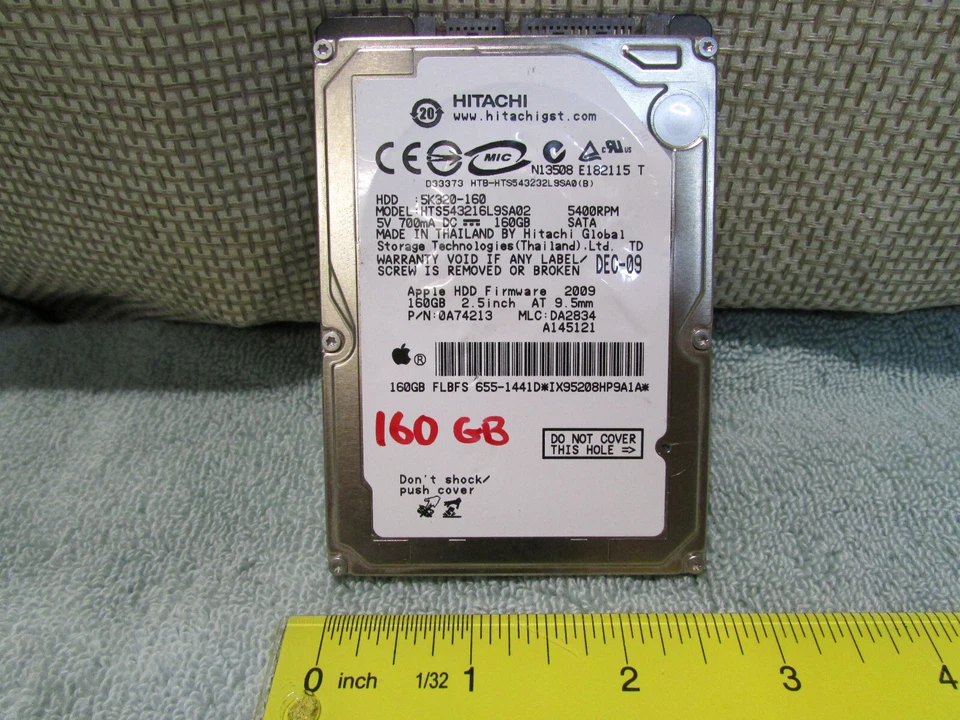 Hitachi 160GB SATA 2.5" Hard Drive APPLE p/n 0A74213 - Image 1 of 1