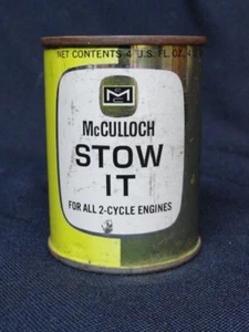 Vintage McCulloch Chainsaw 2 Cycle STOW IT Engine Oil 4 oz Can Full Unopened - Picture 1 of 7