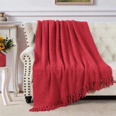 HST Manta Tejida Tweed con Borlas Suave Acogedora Manta para Sofá Cama Foto 1 de 4