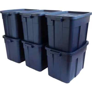 Roughneck? Storage Totes with Lids, 18 Gallon, Dark Indigo Metallic-6 Pack - Picture 1 of 7