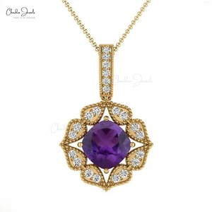 Hallmarked 14k Gold Genuine Amethyst 1.17 TCW Women’s Fine Diamond Pendant Gift - Picture 1 of 22