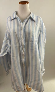 H&M blue striped linen long sleeve shirt top Women's XXL - Picture 1 of 2