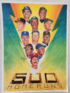 Ron Lewis signed 500 HR poster, McCovey, Killebrew, Robinson, Matthews JSA LOA - Picture 1 of 10