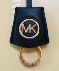 New Authentic Michael Kors MK Logo Gold Charm Black Leather Strap Handbag Fob