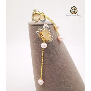 Pendientes colgantes naturales de perlas de mar de 6 mm con forma de mariposa regalo de cumpleaños - Imagen 1 de 22