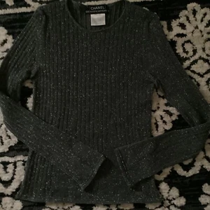 Vintage CHANEL Identification Sparkle Gray Light Wool Sweater Top 38 - Picture 1 of 13