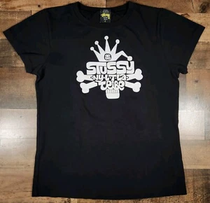Stussy Tribe Shirt Womens Large Black Short Sleeve NY LA London Tokyo - Picture 1 of 12