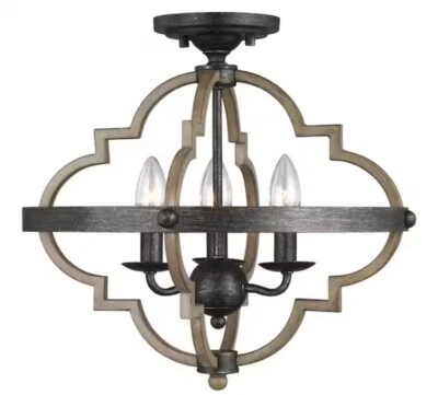 Socorro 15.5 in. 3-Light Stardust Rustic Farmhouse Semi-Flush Mount - Image 1 of 4
