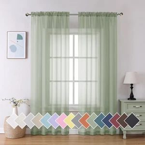 Sheer Bedroom Curtains 2 Panel Sets 84" Inch Length - Transparent Light Weight S - Picture 1 of 9