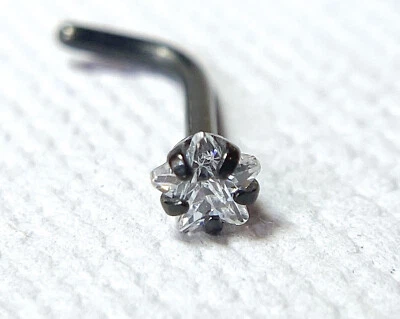 1шт L-изгиб носовое кольцо с зубцами набор прозрачный звезда драгоценный камень ион покрытием 316L хирургической стали - Изображение 1 из 3