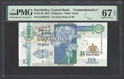 Seychelles 10 Rupees ND(2013) P46 Commemorative Uncirculated Grade 67 - Image 1 of 2