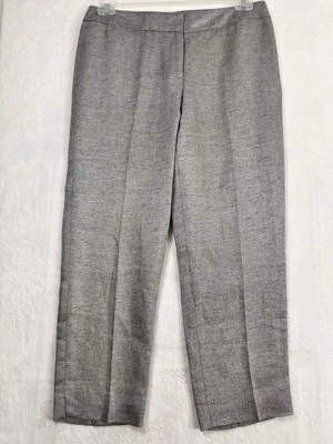 Pantalones de lino Talbots 8 grises metálicos plateados calce exclusivo para mujer Foto 1 de 4