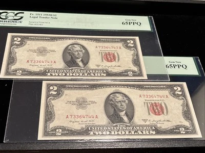 1953-B $2 Legal Choice UNC Fr. 1511 PCGS 65 PPQ 2 Consecutive !!!! - Image 1 of 4