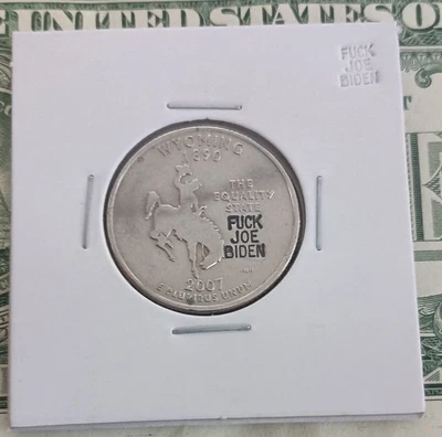 2007 REAL WYOMING QUARTER * FJB * BRANDON Counterstamp GOOD LUCK COIN #1401QWYx - Image 1 of 4