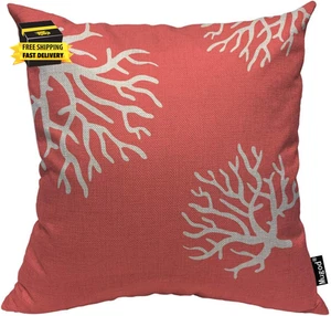 Funda de Almohada Playa Coral Bonita Océano Coral Rama Arrecife Naturaleza Rosa Rojo Blanco - Imagen 1 de 6