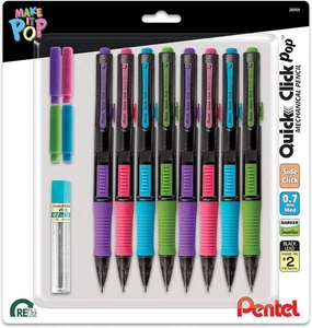 Lápiz mecánico Pentel Quick Click Pop, 0,7 mm, más plomo y borrador, paquete de 8 - Imagen 1 de 5