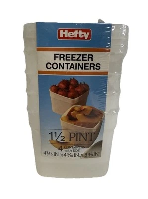 Vintage Hefty Freezer Containers 4 Containers W/ Lids 1 1/2 Pint - 1988 Vintage - Image 1 of 4