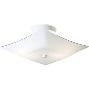 Progress Lighting 12 in. 2-Light White Flush Mount with Square White Glass - Picture 1 of 9