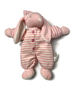 BEVERLY HILLS TEDDY BEAR CO Pink Striped Sleepy BUNNY PLUSH Rattle Stuffed Toy - Picture 1 of 6