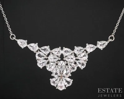 Sterling Silver Natural White Topaz Ladies Collar Necklace 13.5g 18"L i19719 - Image 1 of 4