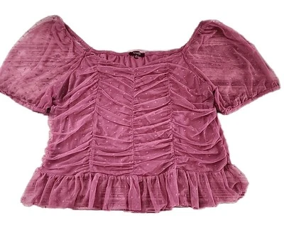 Top boho de malla talla grande 2X campesino transparente hada púrpura bruja coqueta elástica Foto 1 de 4