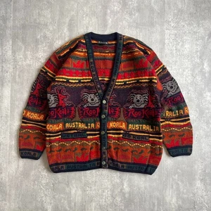Coogi Rare Design Cardigan Pure Wool 90's Medium Red Brown Australia - Picture 1 of 14