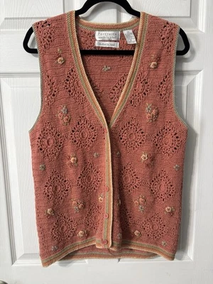Chaleco tejido a mano Northern Isles Portraits para mujer talla Lg floral ganchillo LEER** Foto 1 de 4