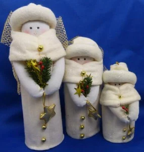 Snow Family Mother Daughter Child White Cotton Coats Hat Gold Stars Buttons Bows - Picture 1 of 10
