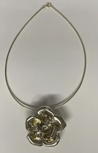 PZ PAZ Israel Designer Large Rose Flower Sterling Silver .925 Necklace Pendant - Picture 1 of 4