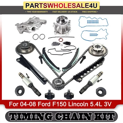 Fits 04-08 Ford 5.4L Timing Chain Kit Water Oil Pump Cam Phaser Gaskets Solenoid - Image 1 of 4