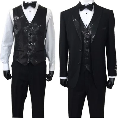 Men's Elegant Tuxedo shiny decorative pieces on jacket and vest. 3 piece set 713 - Image 1 of 3