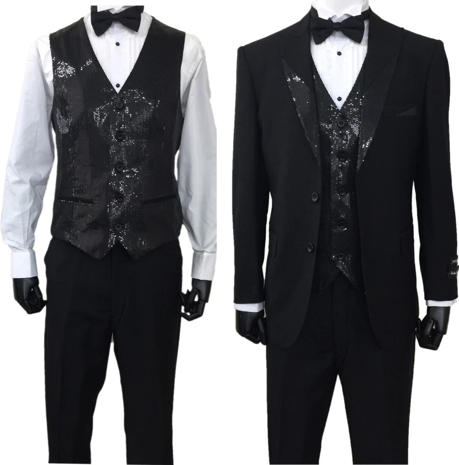 Men's Elegant Tuxedo shiny decorative pieces on jacket and vest. 3 piece set 713 - Image 1 of 3