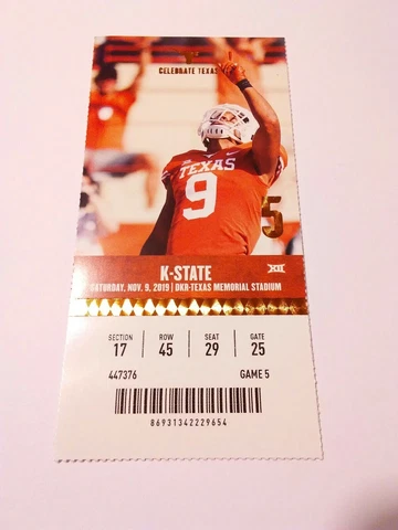 2019 Texas Longhorns Kansas State Football Full Ticket Stub Cover
