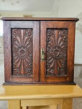 Antique Edwardian smokers cabinet ornate arts & crafts design with lock and key