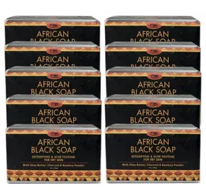 AFRICAN BLACK SOAP Detoxifying Acne Fighting Shea Butter & Charcoal 7 oz 10-Bars - Picture 1 of 2