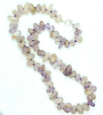 Collar Amatista Púrpura Claro Pepita Piedras Preciosas Seda Anudada 18" Plata 925  Foto 1 de 4
