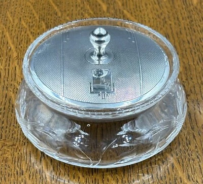 Tarro de vidrio cortado con tapa de plata Art Deco - ideal para joyería Birmingham 1934 Foto 1 de 4