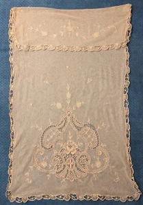 ANTIQUE EDWARDIAN TAMBOUR LACE RECTANGULAR PILLOW CASE W FLORALS - Picture 1 of 5