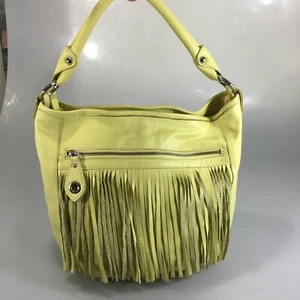 Bolso de Hombro Innue Hobo Boho con Flecos de Cuero Amarillo Limón Hecho en Italia - Imagen 1 de 9