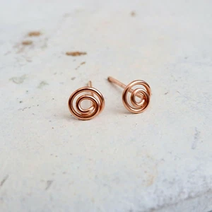 Rose Gold Circle Stud Earrings, 14k Rose Gold Filled Handmade 6mm Gift Wrapped - Picture 1 of 3
