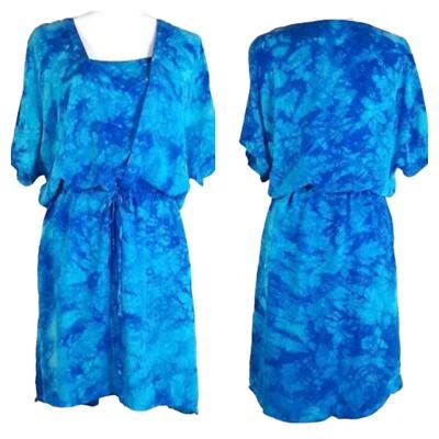 Vestido C&C California 100% Cupro Batik Tinte Lg Nuevo con Etiquetas. Beachy Ocean Blue  Foto 1 de 4