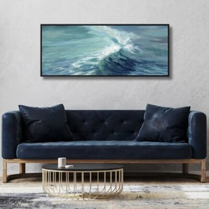 Aquamarine Wave Framed Canvas Wall Art | 40x20 Inches - Picture 1 of 7