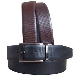 65ZN Black Brown Reversible Texture Leather Dress Belt Genuine Formal