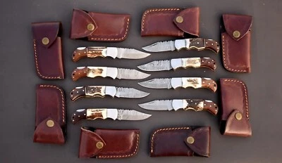 JUEGO DE 20 NAVAJAS PLEGABLES Y DE BOLSILLO PERSONALIZADAS HECHAS A MANO, MANGO DE CIERVO Y MADERA CON FUNDA Foto 1 de 4