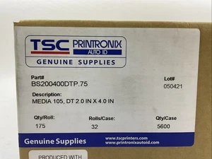 TSC BS200400DTP.75 MEDIA 105, DT 2,0 ZOLL X 4,0 ZOLL ROLLEN/KOFFER 32 STCK/ROLLE 175 - Bild 1 von 3