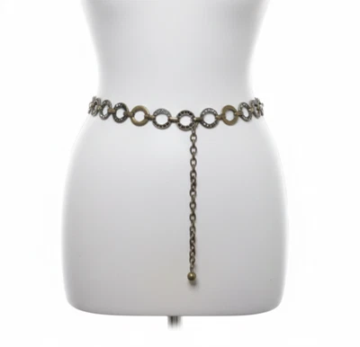 Cinturón Cadena Dorada Estrás Eslabón Círculo Declaración Glamour Oscuro Punk Rock Talla L/XL Foto 1 de 4